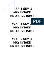 Year 1 Sem 1 May Intake M1DJR (201505) Year 1 Sem 2 May Intake M1DJR (201509) Year 2 Sem 1 May Intake M2DJR (201505)