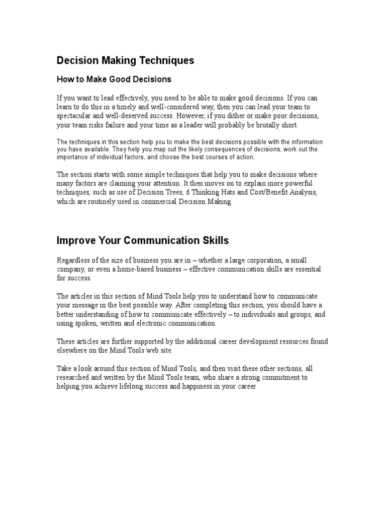 Decision Making Techniques: How To Make Good Decisions | PDF | Stress ...
