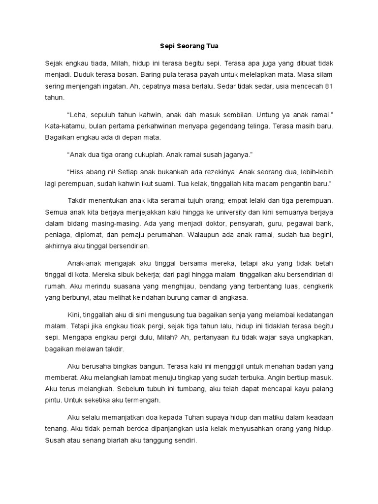 Cerpen Sepi Seorang Tua