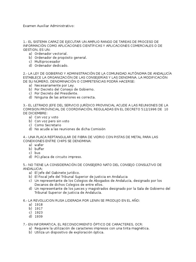 Redondear a la baja Invertir retirada Examen de Auxiliar Administrativo | PDF | Granada | Archivo de computadora