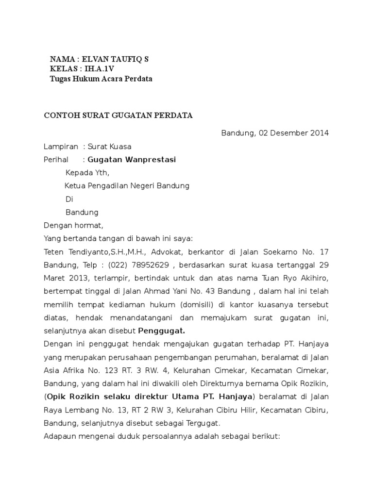 Download Kumpulan Contoh Surat Gugatan Ptun Keren