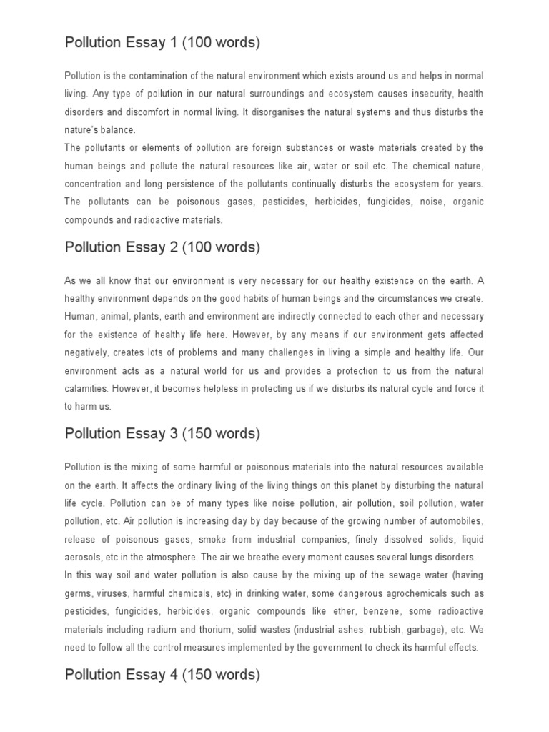 causes and effects of pollution essay