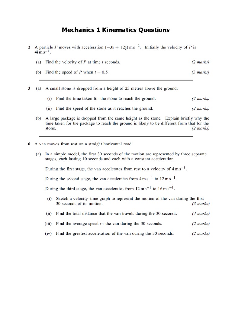 Kinematics Q&A for Mechanics 1 | PDF