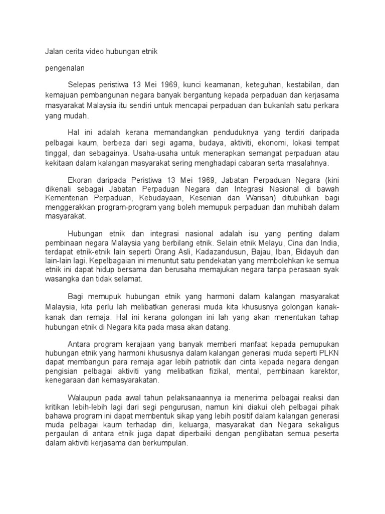 Jalan Cerita Video Hubungan Etnik Pdf