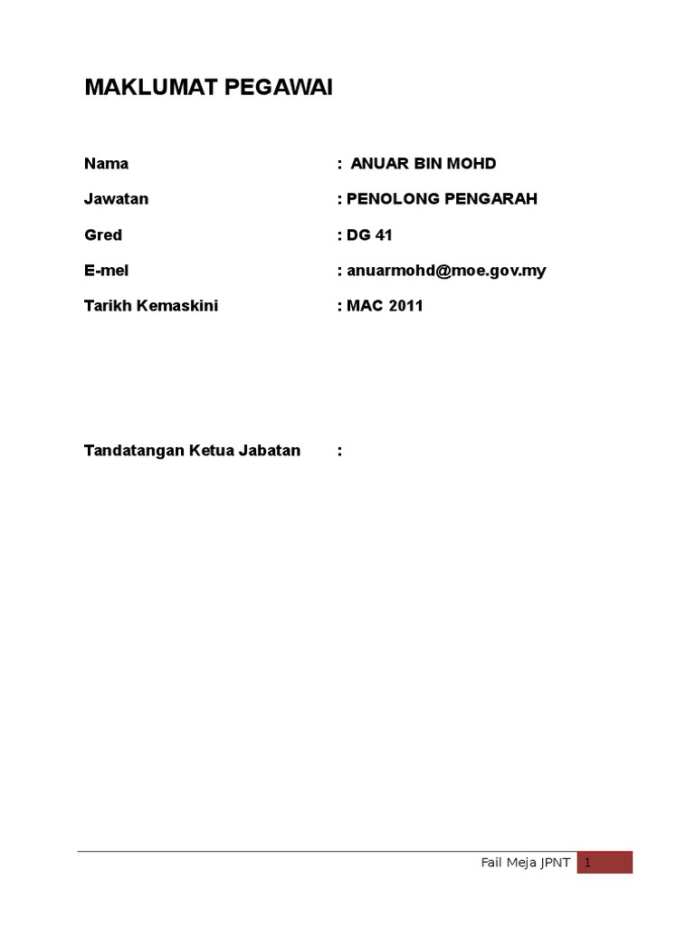 Contoh Fail Meja Kerani Doc