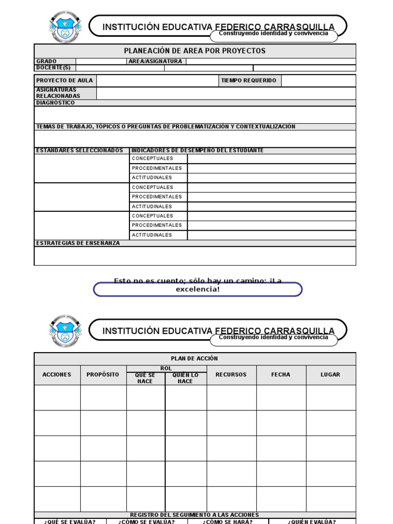 2010 - Formato Modificado Planeacion y Proyecto de Aula | PDF | Salón ...