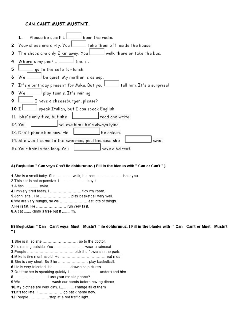 Can Can T Must Mustn T Pdf Leisure