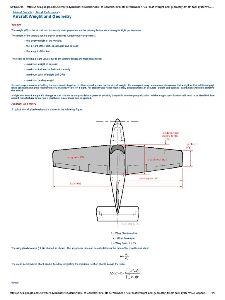 Aircraft Weight and Geometry Explained | PDF