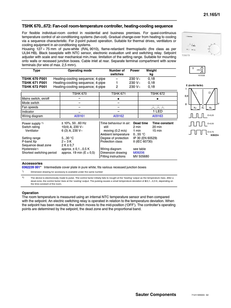 Sauter TSHK 670... 672 FanCoil RoomTemperature Controller, HeatingCooling Sequence PDF