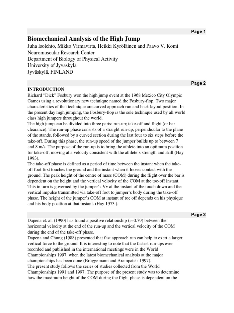 Biomechanical Analysis of the Fosbury Flop Technique in Elite High