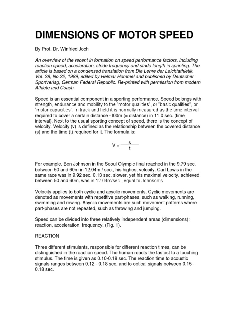 Motor Speed Dimensions in Sprinting | PDF | Stimulus (Physiology ...