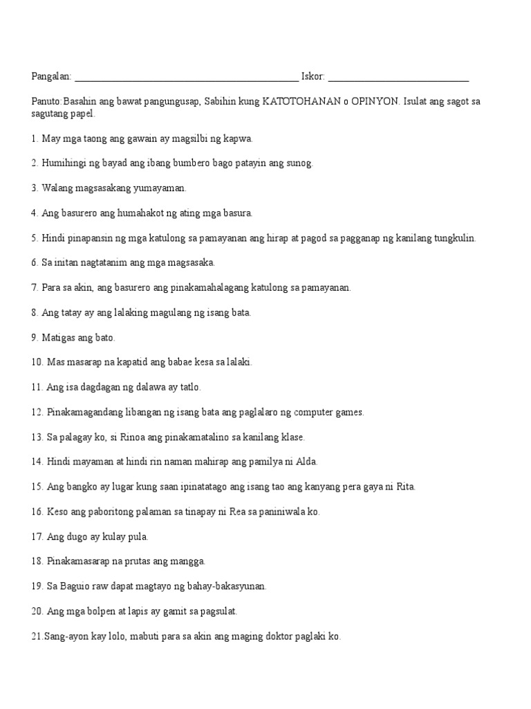 Katotohanan o Opinyon