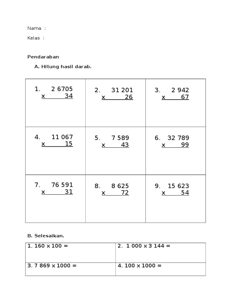 Latihan Pendaraban Matematik | PDF