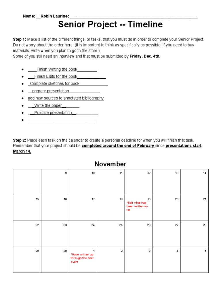 Senior Project Task Timeline | PDF