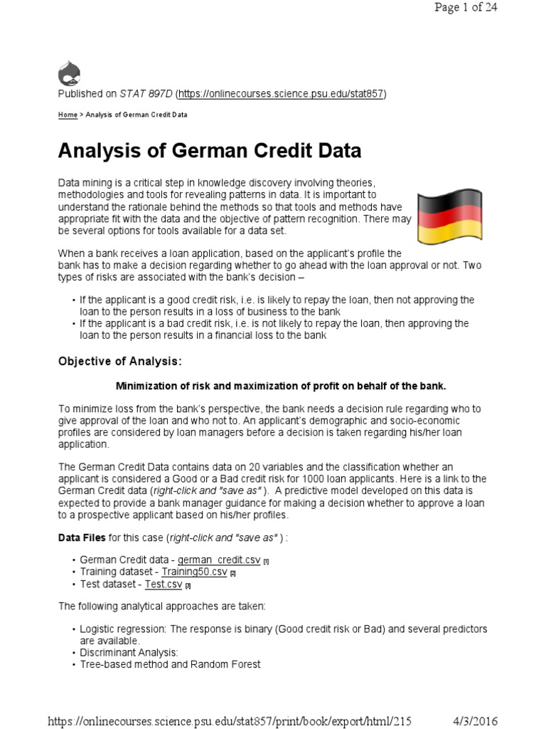 German Credit Risk Analysis Techniques | PDF | Logistic Regression ...