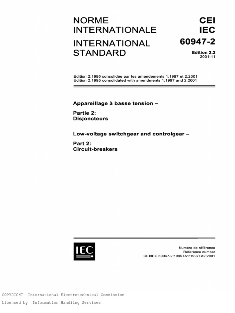 まめ　おまとめ　2点 Iec 60947-2 | PDF | International Electrotechnical Commission