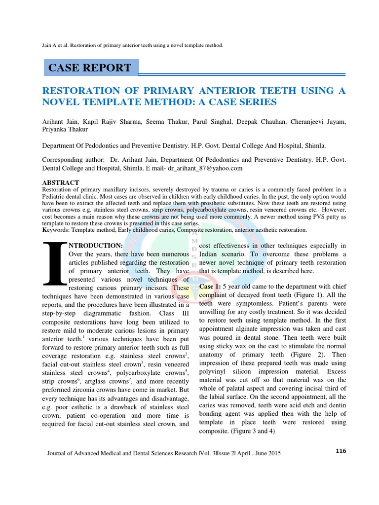 Novel Template Method for Tooth Restoration | PDF | Human Tooth ...