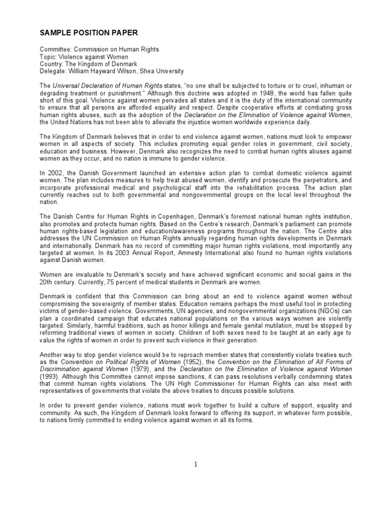 5 Sample Position Paper Violence Against Women Violence
