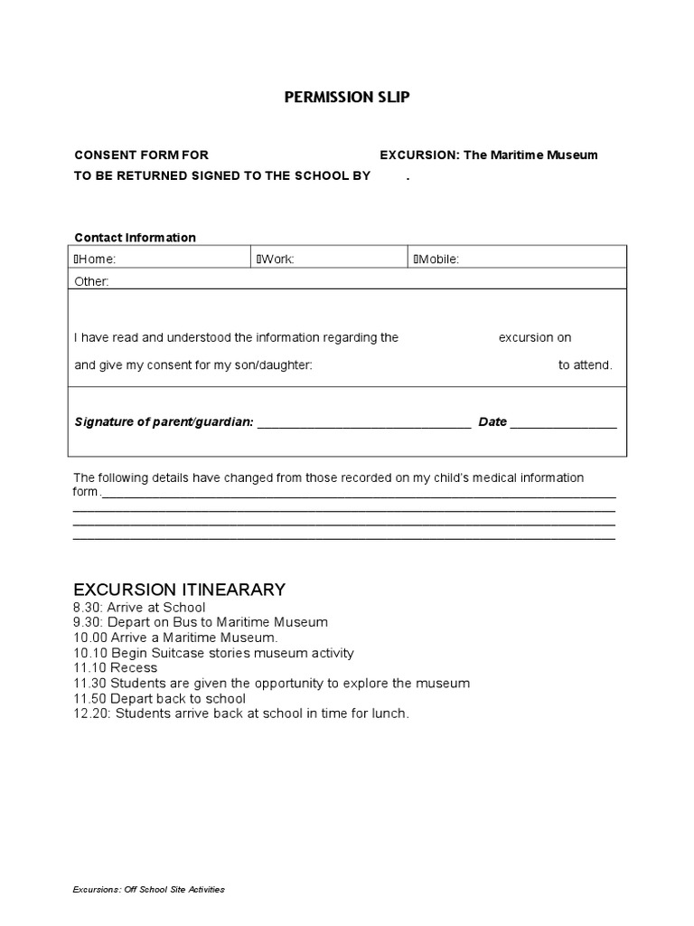 Maritime Museum Excursion Consent | PDF