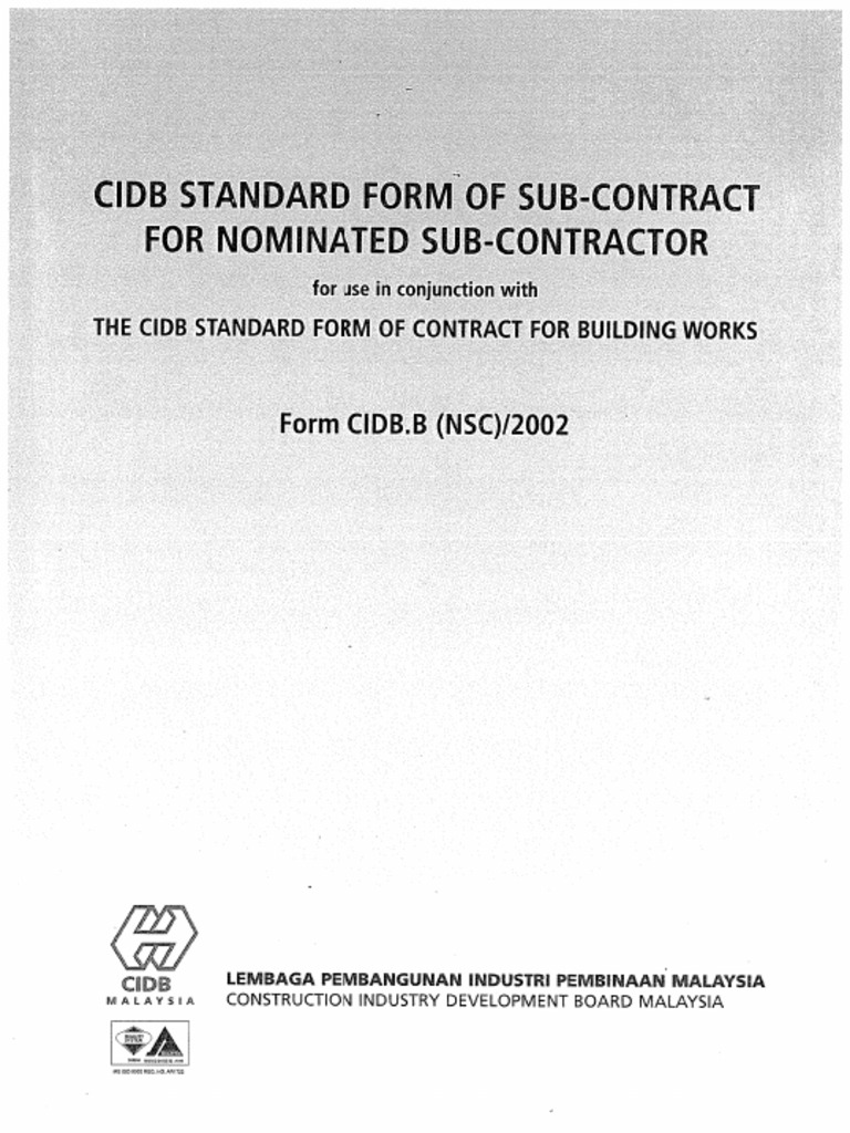 CIDB Standard Form of Sub-Contract For Nominated Sub-Contractor | PDF