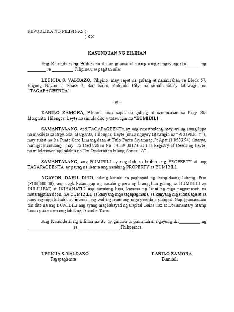 Kasunduan Format Sangla Agreement Sample / KASUNDUAN SA PAGPAPAUPA