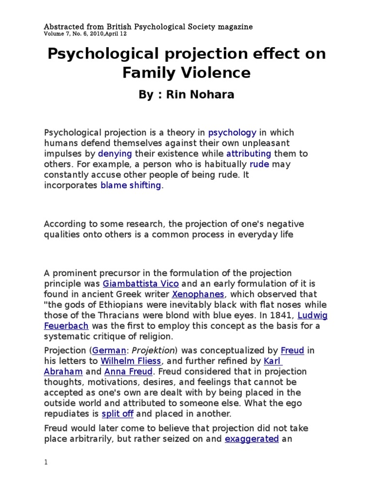 Psychological projection effect on Family Violence Psychiatry Related