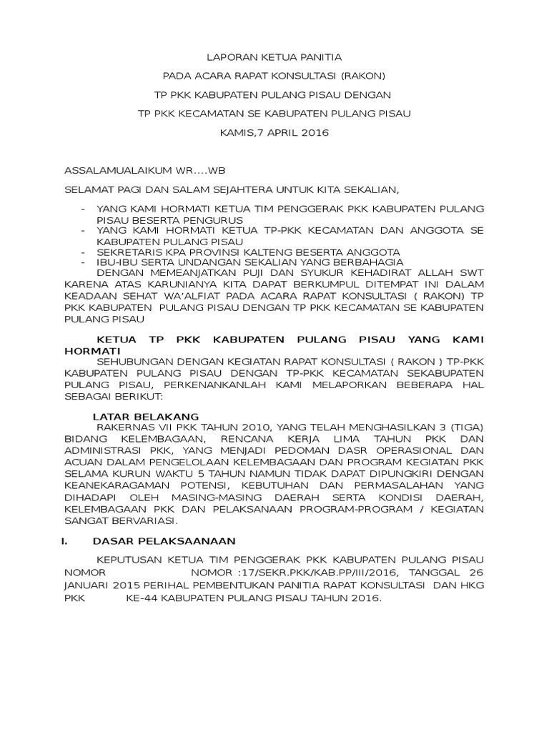 Laporan Ketua Panitia Rakon