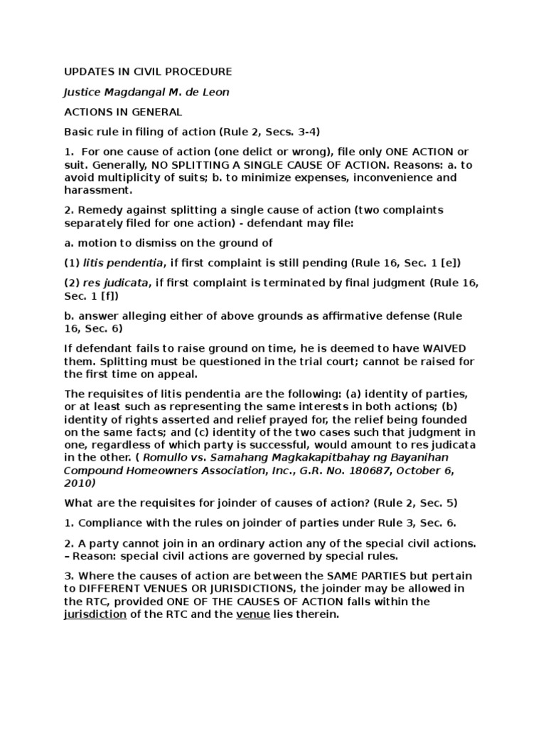 Civil Procedure Updates and Guidelines | PDF | Pleading | Summary Judgment