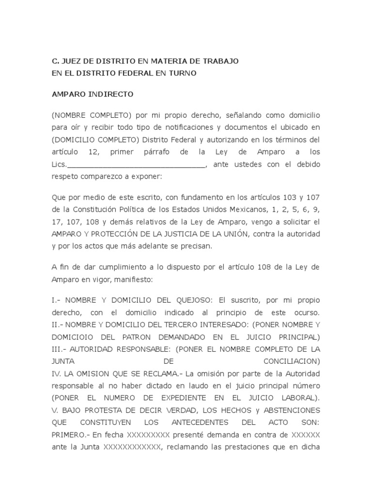 Amparo Indirecto en Materia Laboral | PDF | Caso de ley | Ley procesal