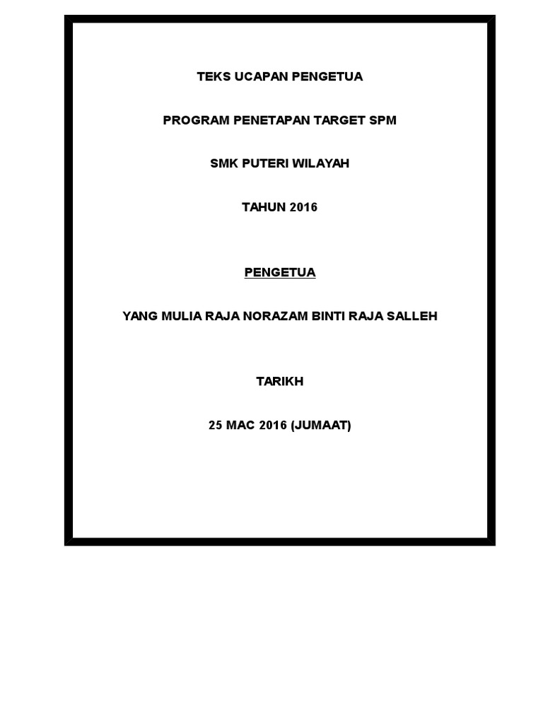 Teks Ucapan Hari Penetapan Spm
