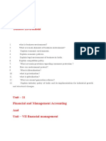 Unit - 1 Business Environment: Unit - 11 Financial and Management Accounting and Unit - VII Financial Management