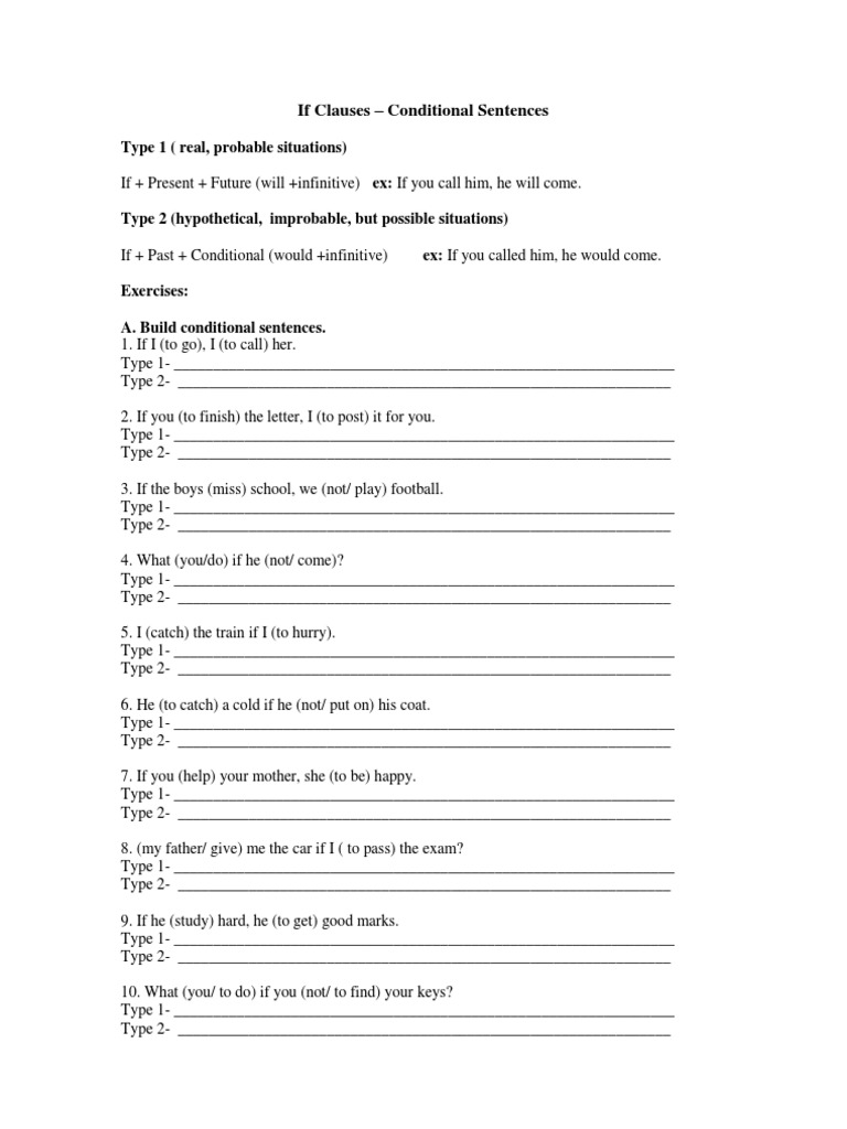 Conditional Sentences Exercises | PDF | Language Arts & Discipline ...