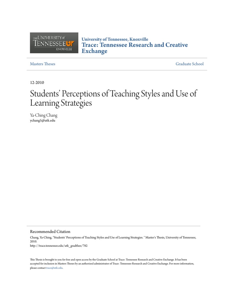 Students - Perceptions of Teaching Styles and Use of Learning Stra PDF ...