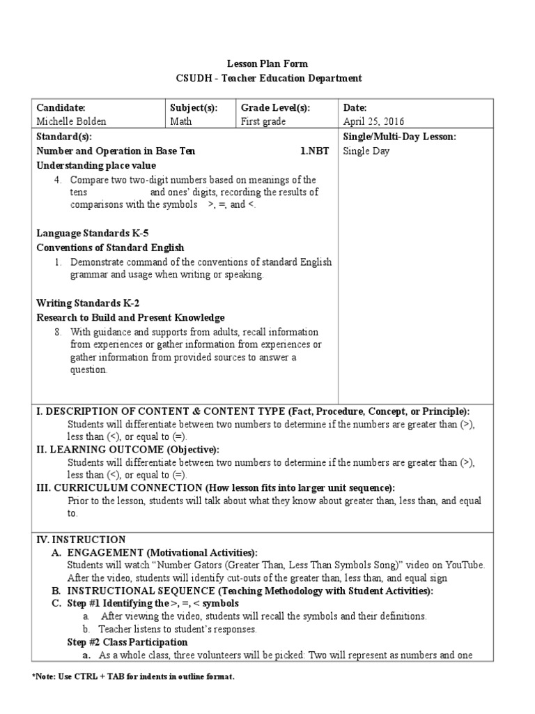 Math Lesson Plan Rough Draft Lesson Plan Applied Psychology