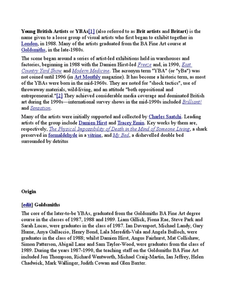 Young British Artists or Ybas: (1) London Goldsmiths | Download Free ...