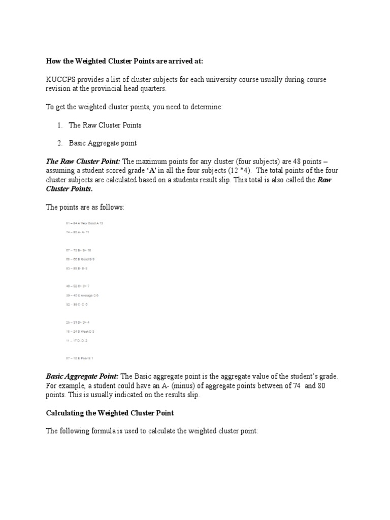 Calculating KUCCPS Cluster Points | PDF