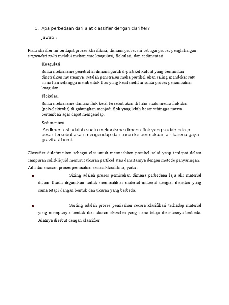 Perbedaan Clarifier dan Classifier | PDF