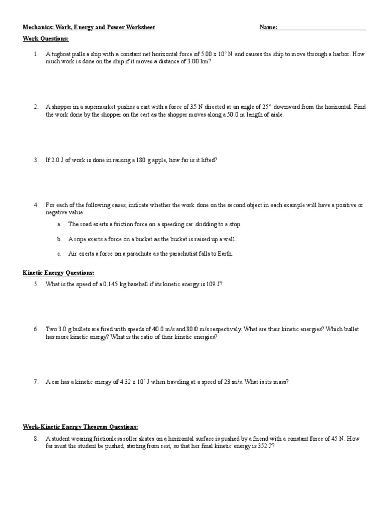 energy-problems-worksheet-questions-pdf-kinetic-energy-force