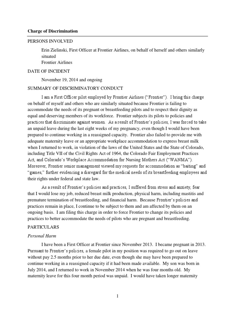 Erin Zielinski EEOC Charge PDF Parental Leave Breastfeeding