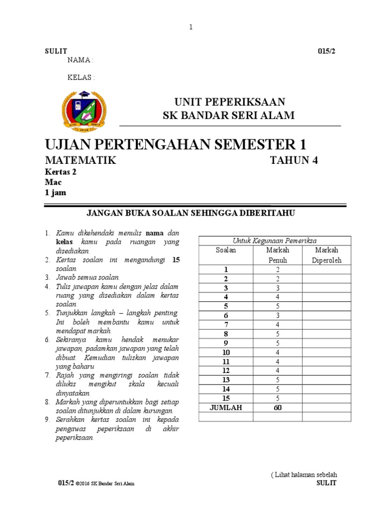 Soalan Akhir Tahun Matematik Tahun 4 Format Baru  gervopa