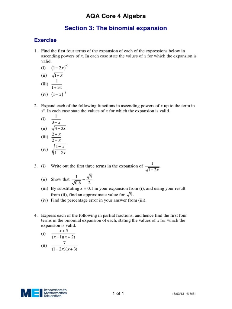 Binomial Expansion Exercises and Validity | PDF