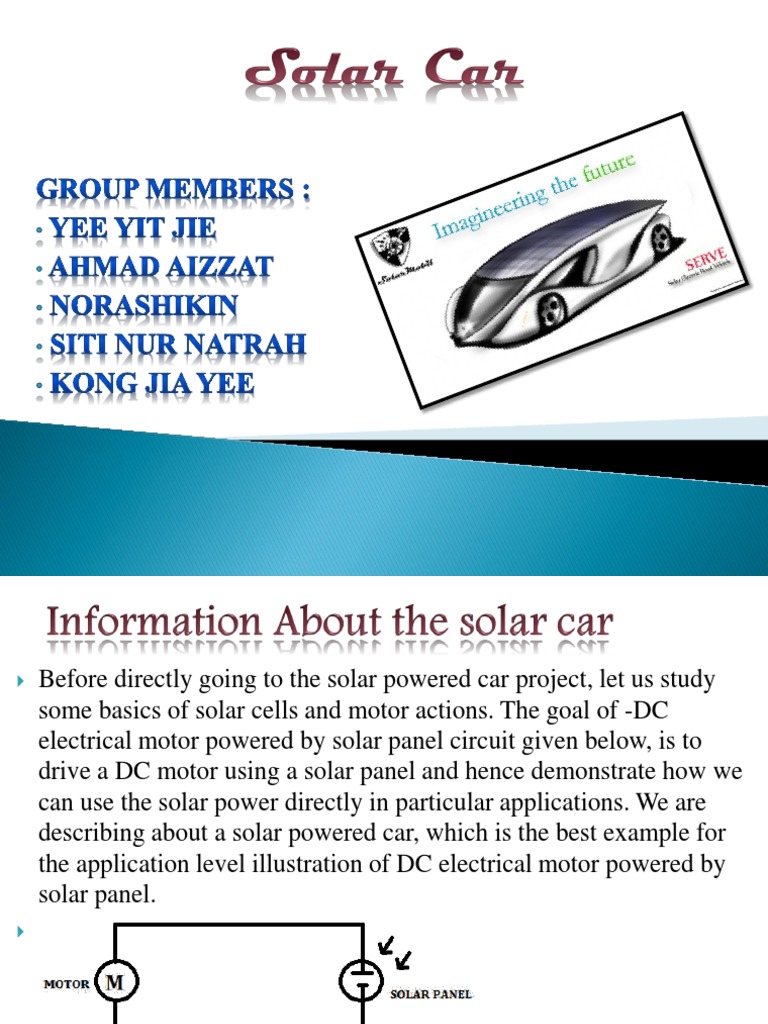 Introduction of Solar Car | PDF | Electric Motor | Solar Power