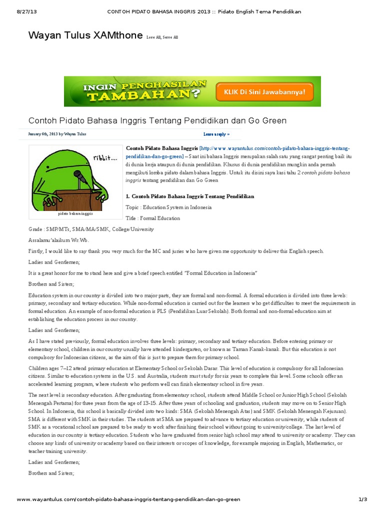 Contoh Pidato Bahasa Inggris 2013 __ Pidato English Tema