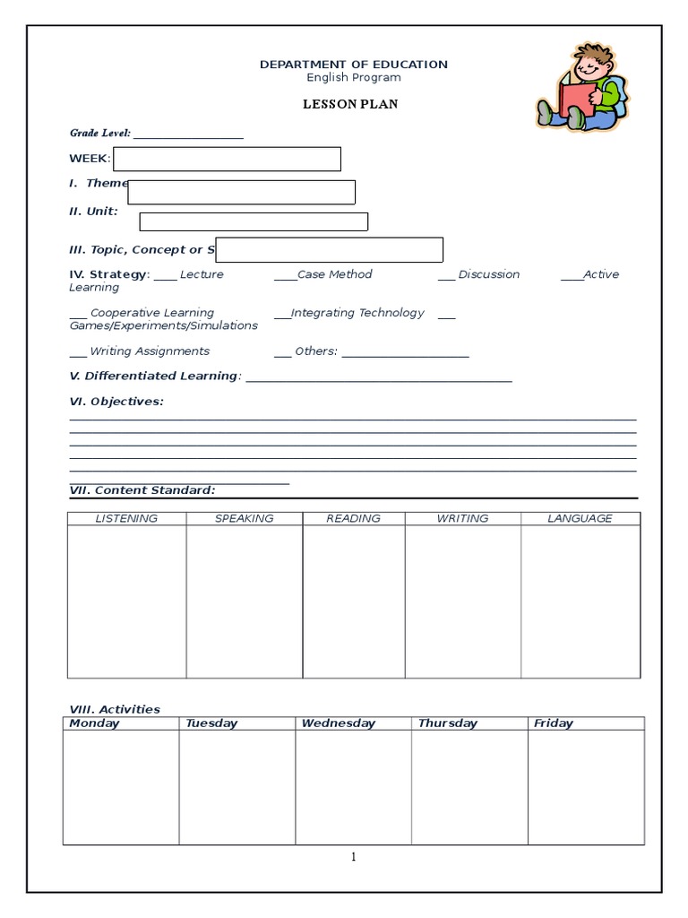Grade 5 English Lesson Plan Template | PDF