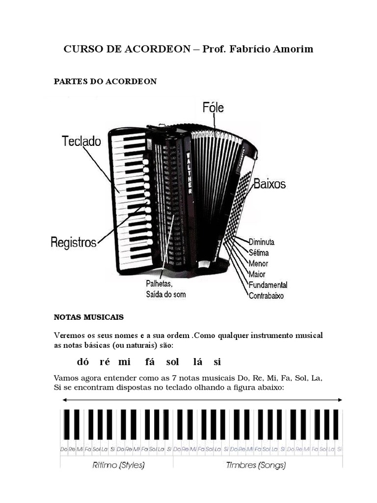 Curso de acordeon: introdução às partes do instrumento, notas musicais e  acordes básicos | PDF | Acorde (música) | Intervalo (música)