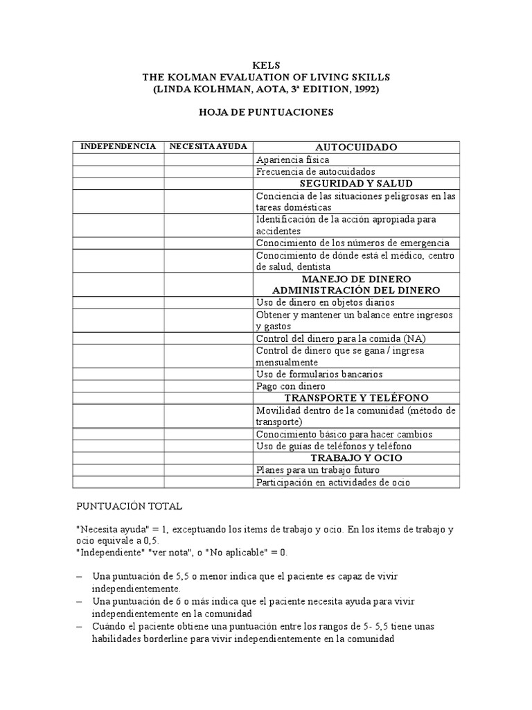 Evaluación KELS de Habilidades de Vida | PDF