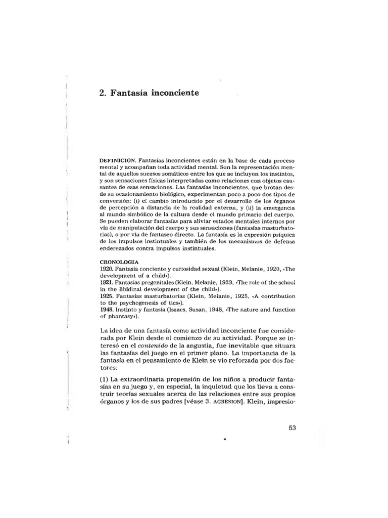 Fantasía Inconsciente en La Teoría Kleiniana PDF | PDF | Mente ...