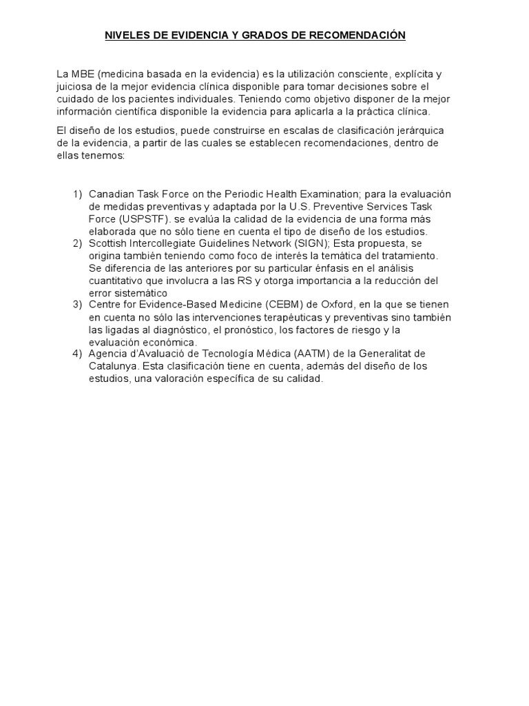 Niveles de Evidencia y Grados de Recomendación | PDF
