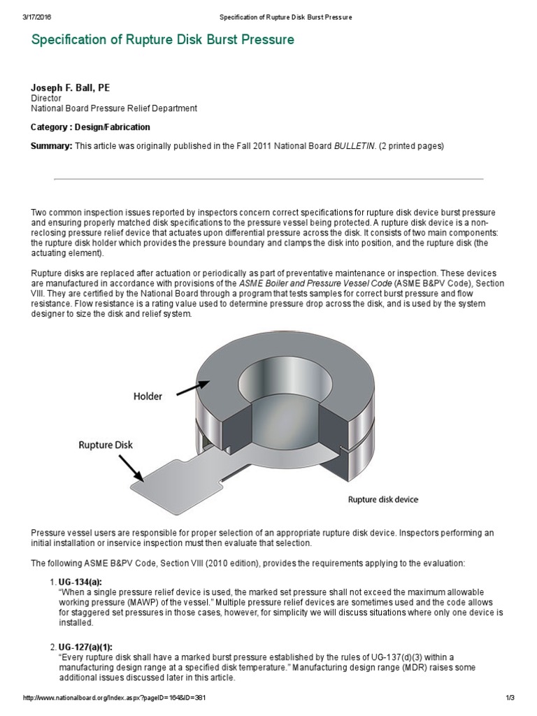 Rupture Disk Burst Pressure Specifications | PDF | Temperature | Pressure