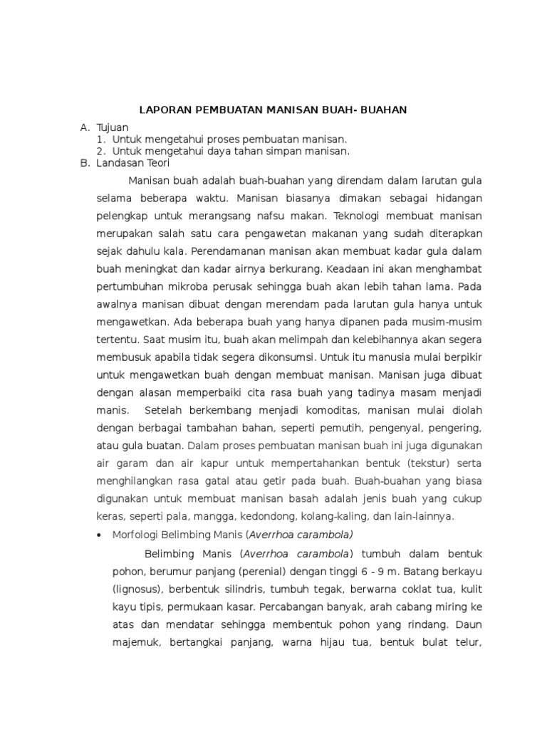 Laporan Pembuatan Manisan Buah